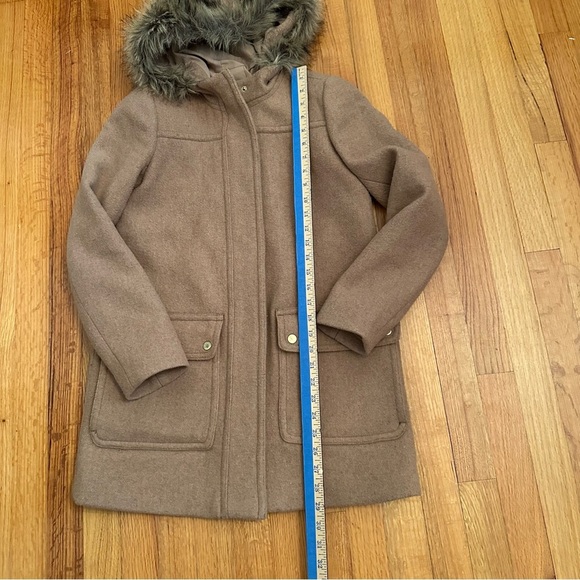 J. Crew Mercantile Sz 00 Tan Wool Blend Vail Coat Fur Trim Hood Preppy Heritage - Picture 10 of 12
